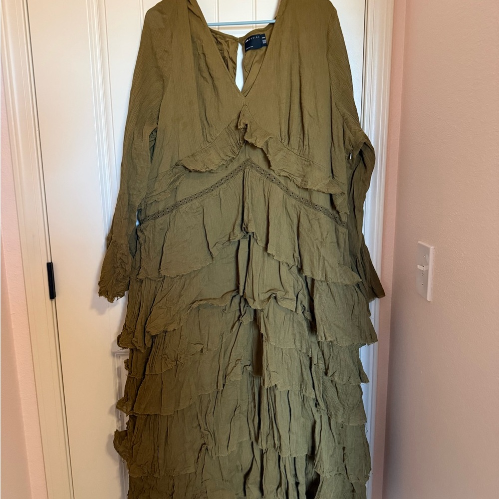 Olive Green Ruffled Maxi Dress